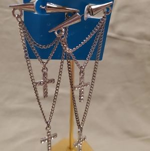 Rhinestone Cross and Chain Earrings by Rainbow